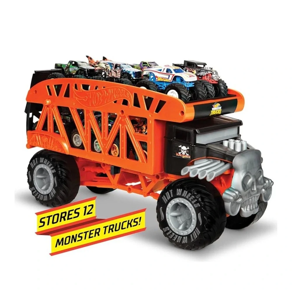 Hot Wheels BoneShaker 12 Monster Truck Hauler Toy Orange Black